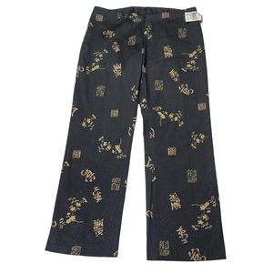 Younity Glittery Pants Black w/Gold Asian Print and Flowers Size 13 NWT